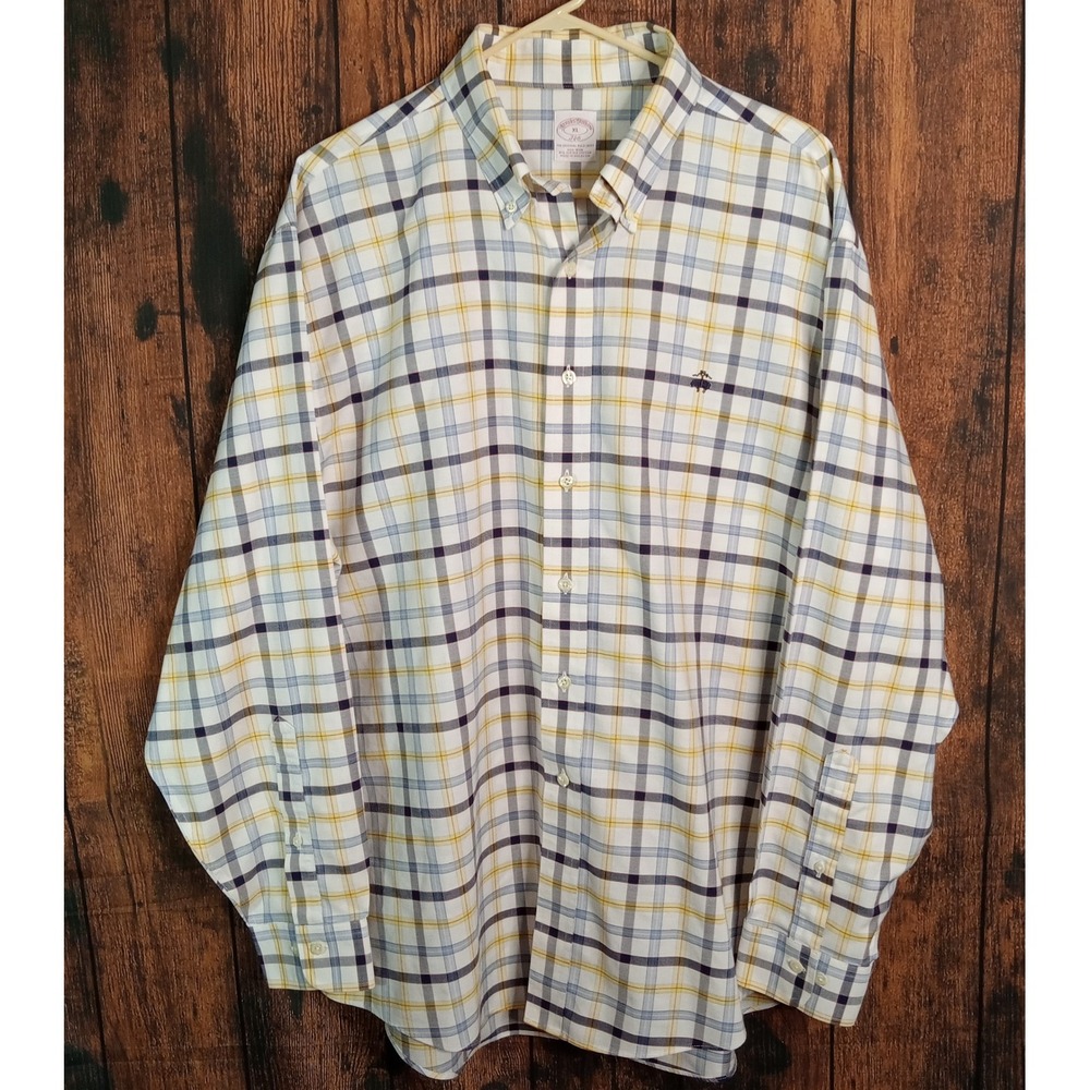 Brooks Brothers 346 Mens XL Plaid Non-Iron Supima Cotton Button Down Shirt Blue